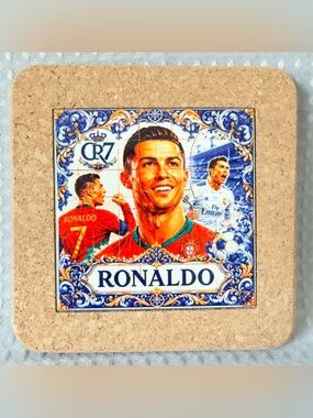 Cristiano Ronaldo CR7 Portugal Azulejo Tile Coaster Trivet Real Madrid 5.5” Cork